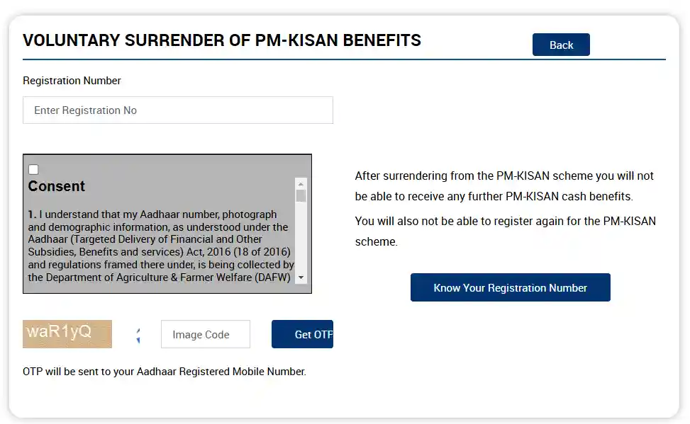 Voluntary Surrender of PM Kisan Benefits details